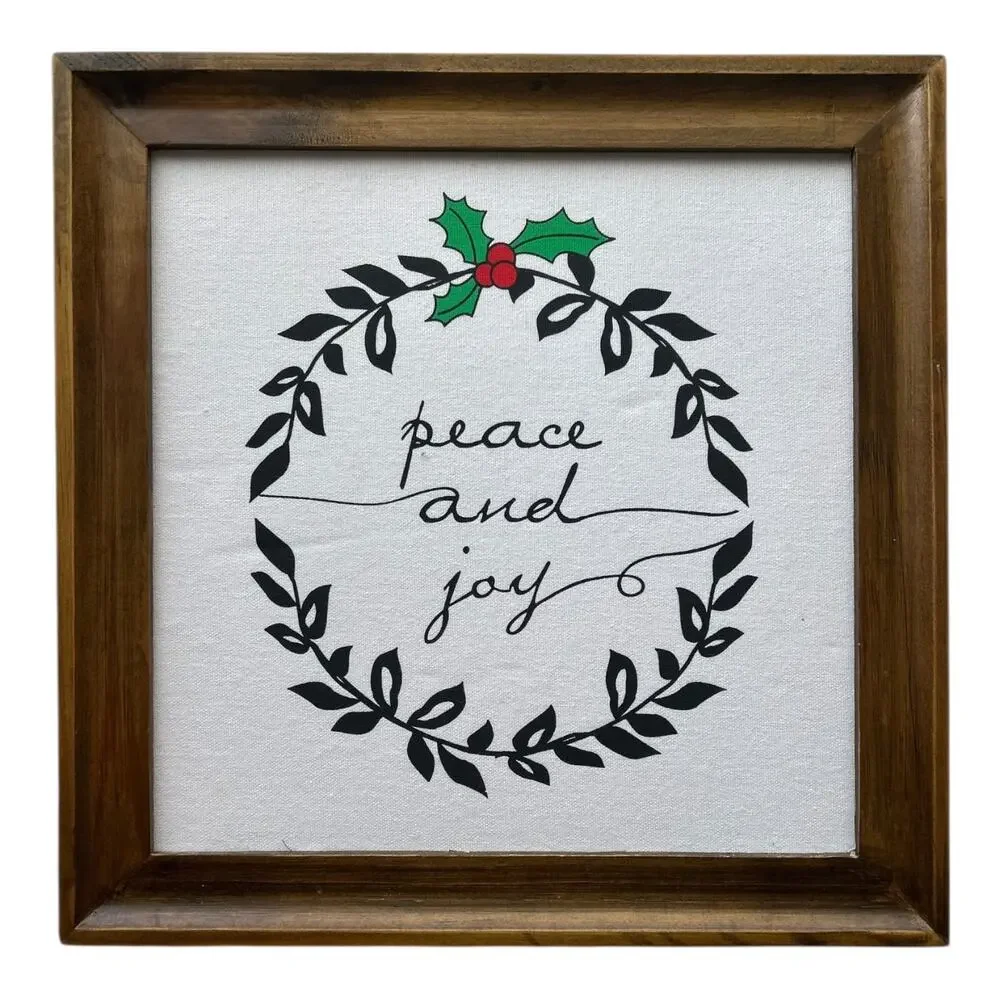 Concepts Wooden Framed Christmas Wall Art “Peace and Joy” 10x10